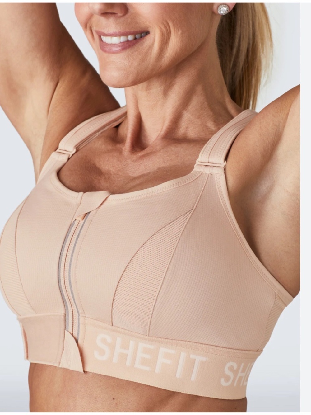 SHEFIT Ultimate Sports Bra Creamy Beige Pink XS EUC Adjustable S